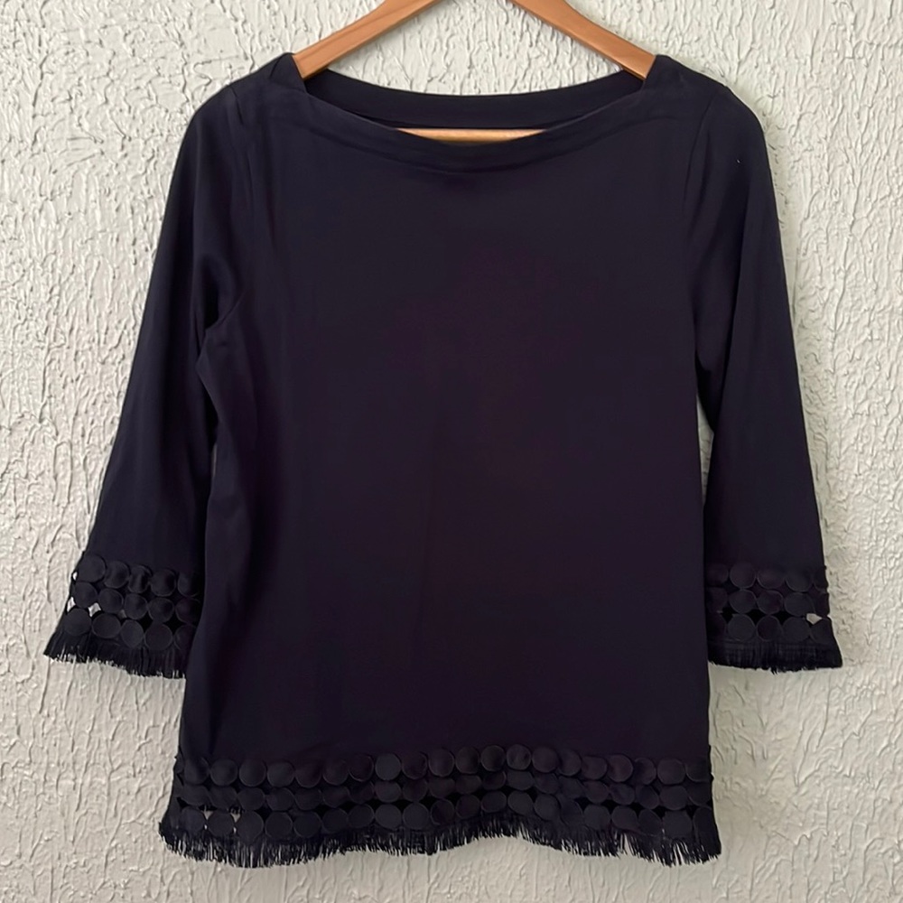Talbots Size S Navy Blue 3/4 Sleeve Embellished Top
